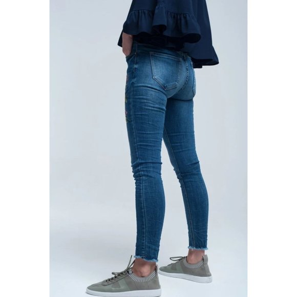 WOMEN'S JENNER BLUE SKINNY JEAN WITH EMBROIDERIES - Picture 2 of 5